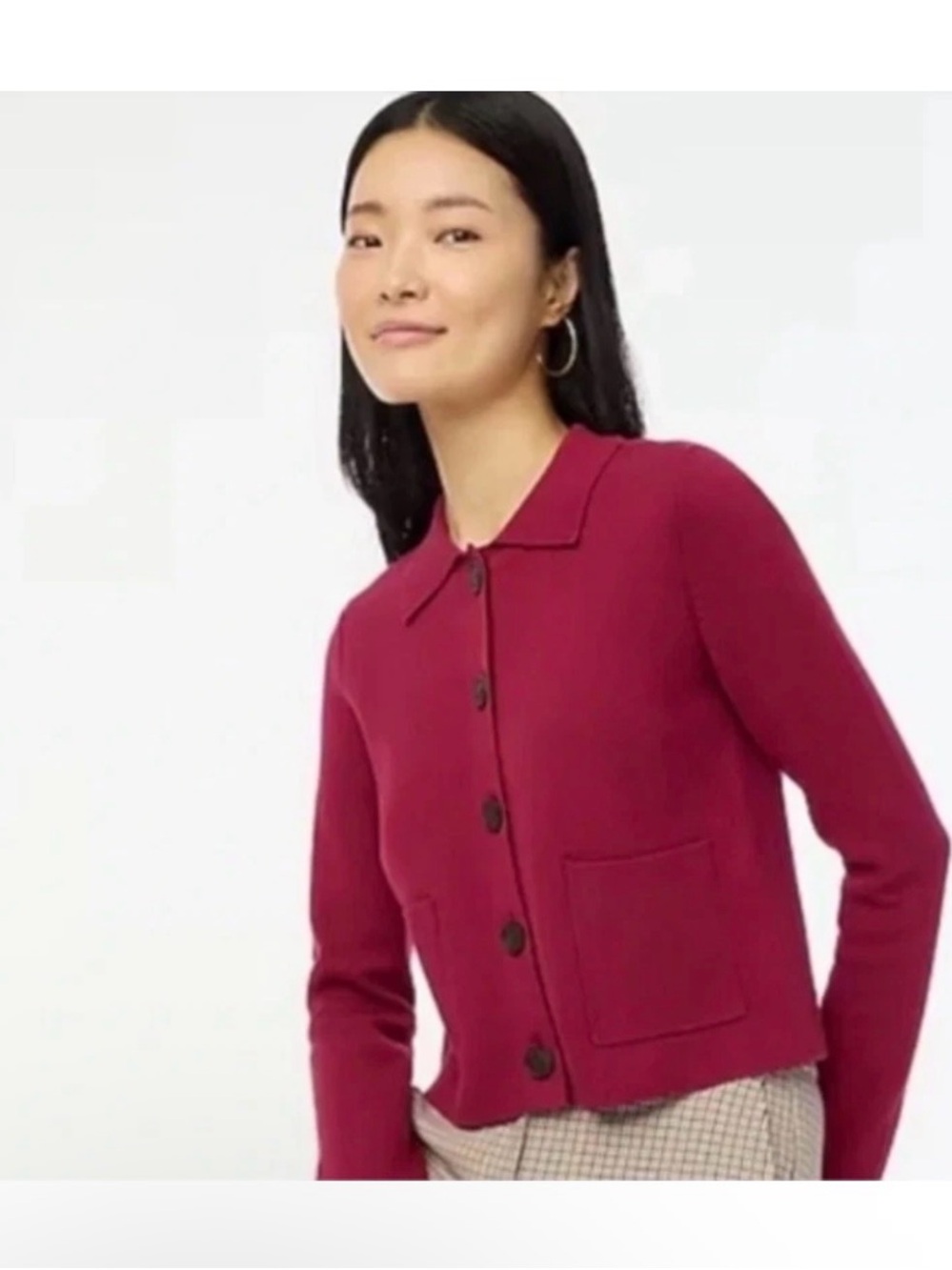 J. Crew Women's Wine Red 100% Cotton Button-Up Polo Cardigan Preppy Career Sz XS